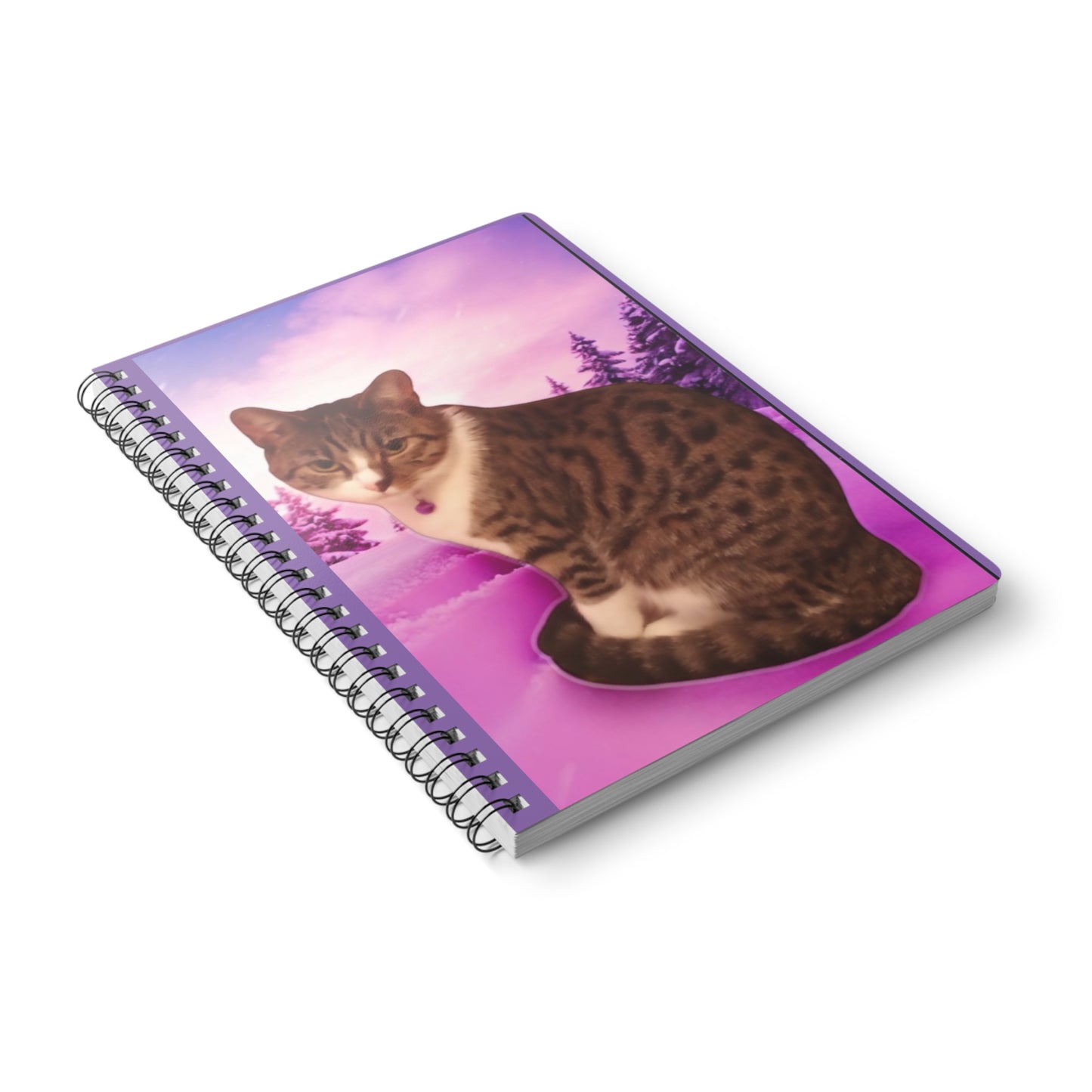 A5 Spiral Cat Notebook, Cute Cat Journal, Gift for Cat Lovers, Pink Winter Landscape, Cozy Writing, School Supplies, Diary
