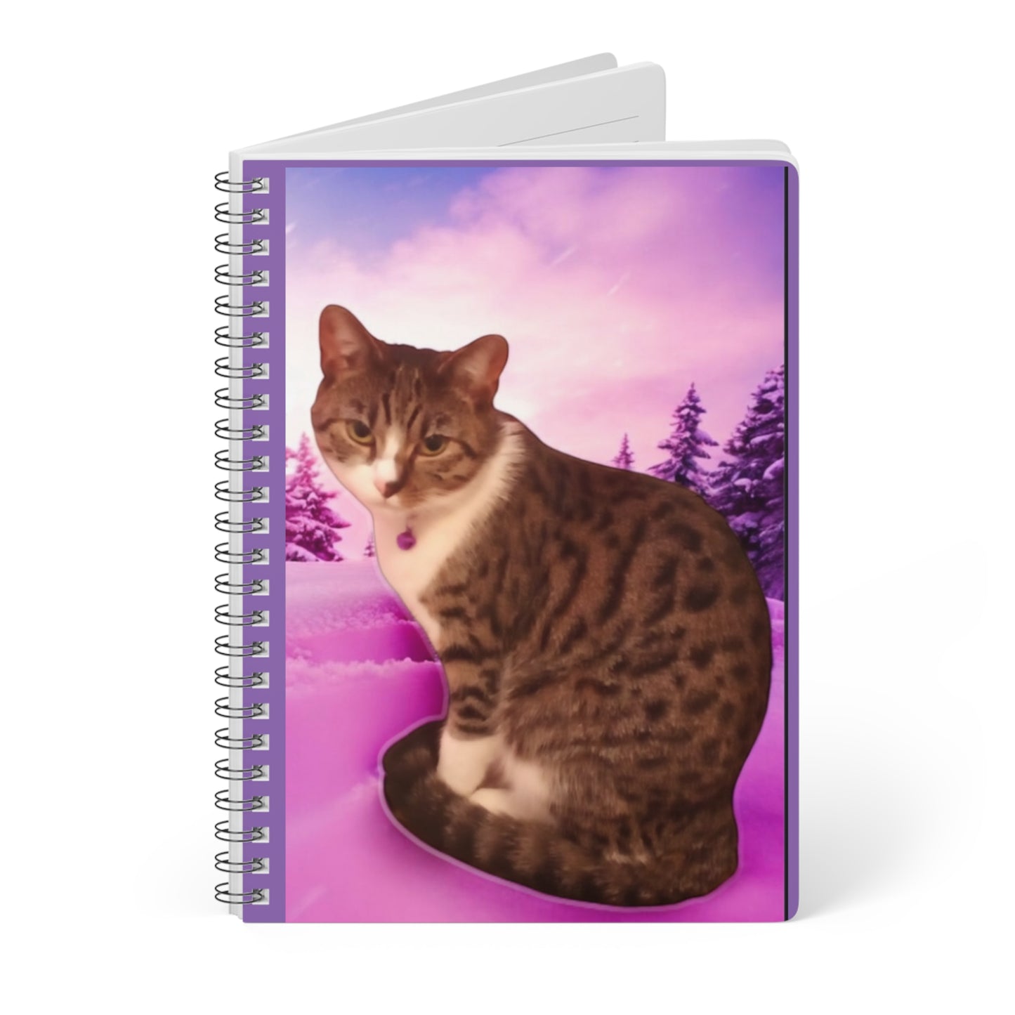 A5 Spiral Cat Notebook, Cute Cat Journal, Gift for Cat Lovers, Pink Winter Landscape, Cozy Writing, School Supplies, Diary