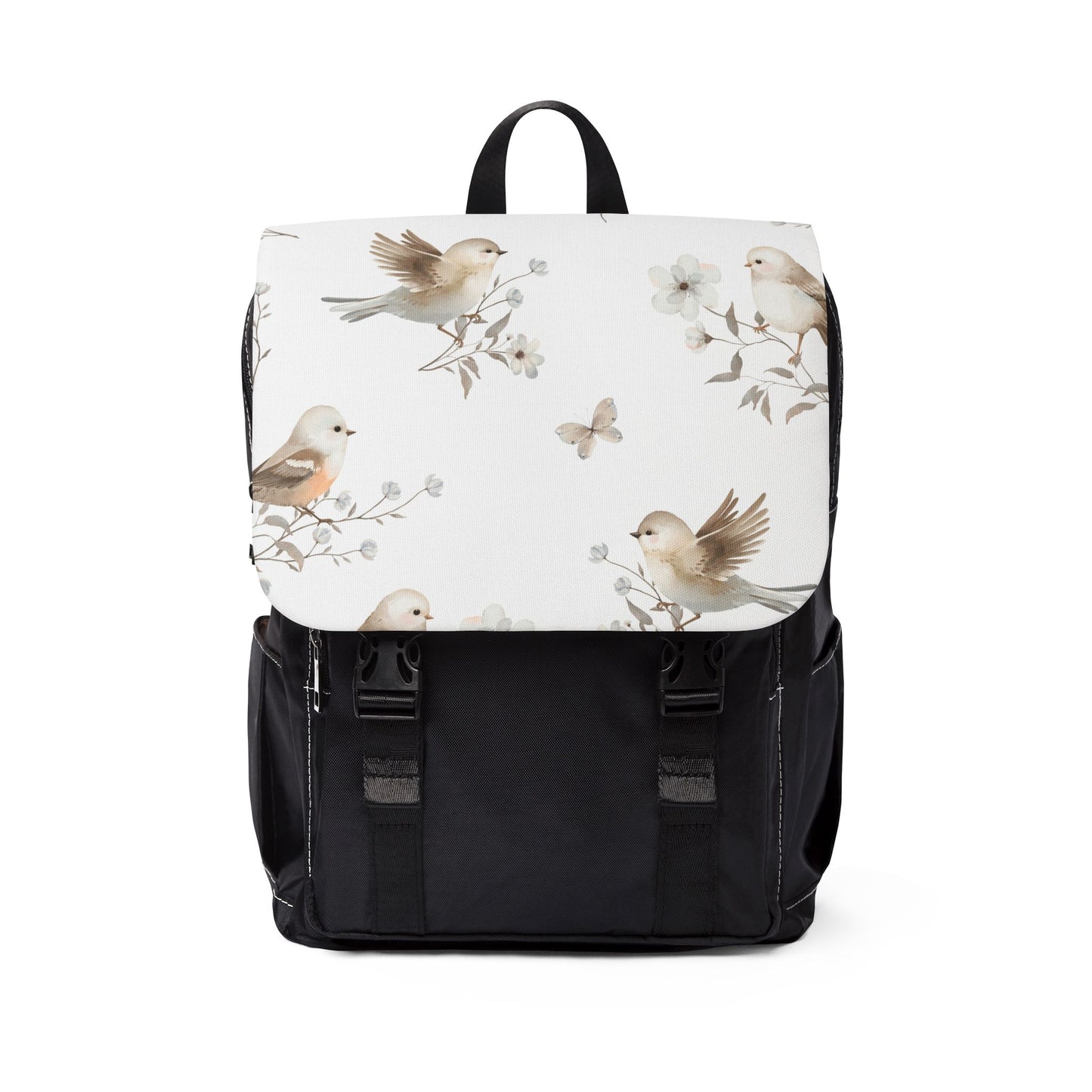 Birds & Blossoms Shoulder Backpack - Floral Bird Print Casual Backpack