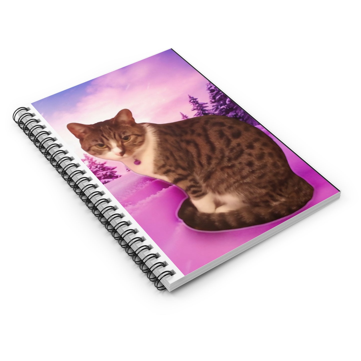 Whimsical Cat Spiral Notebook - Ruled Lines, Cute Cat Drawing Journal, Cat Lover's Gift, Aesthetic Stationery, Pink Winter Design