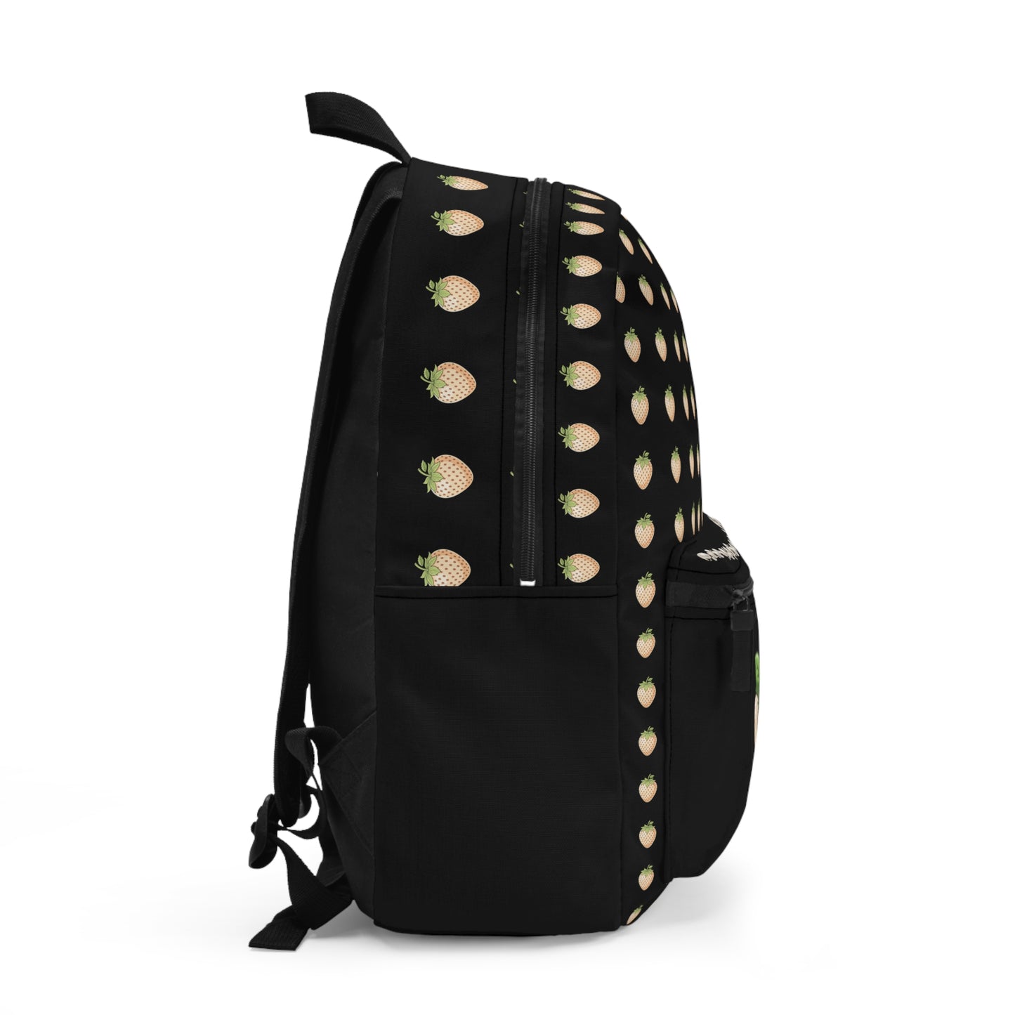 White Strawberry Pattern Backpack — Cute Fruit Print School Bag