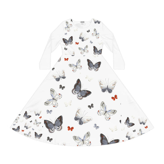 Butterfly Elegant Long Sleeve Dance Dress, Floral Party Attire, Boho Style, Dancewear, Gift for Her, Spring Fashion, Dance Events