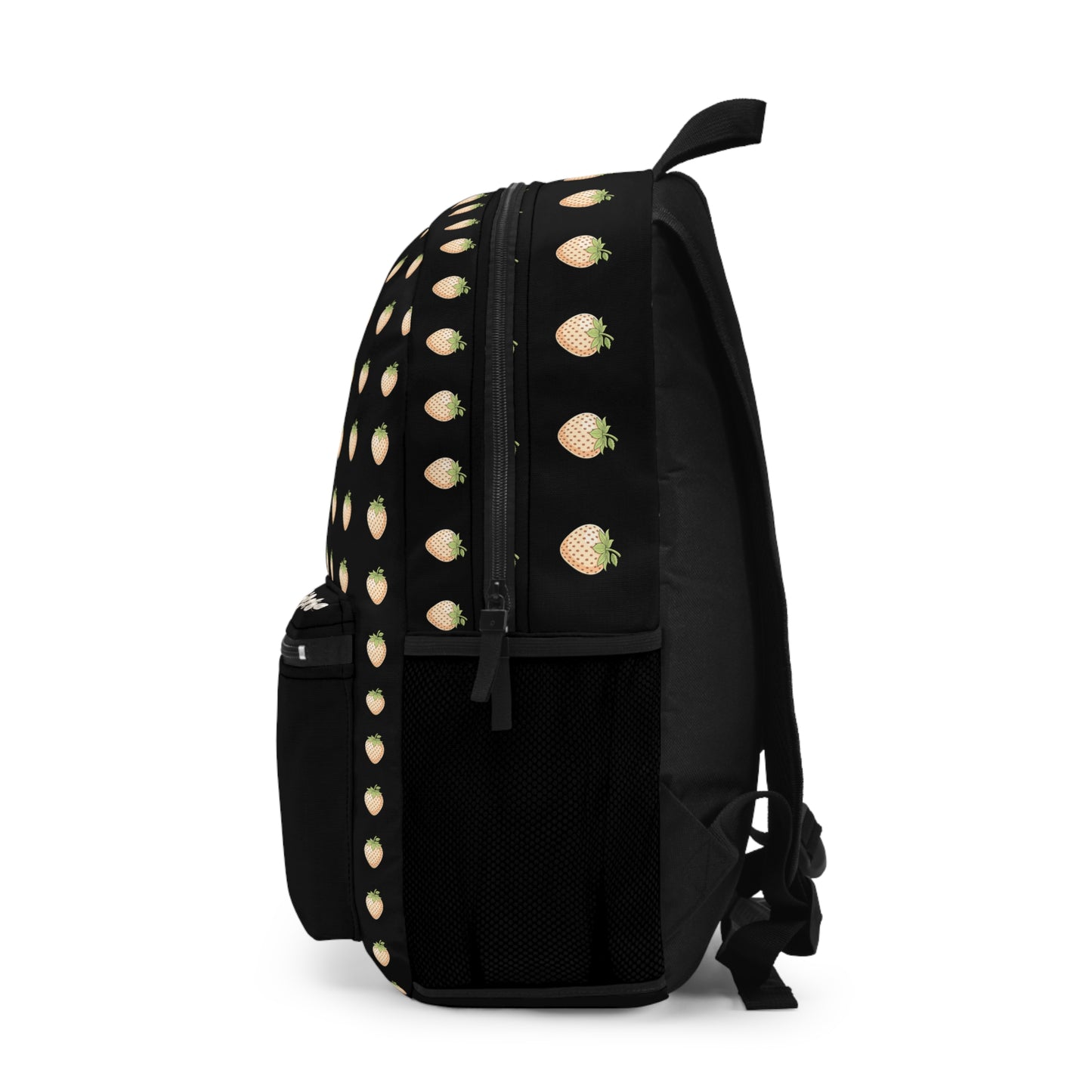 White Strawberry Pattern Backpack — Cute Fruit Print School Bag