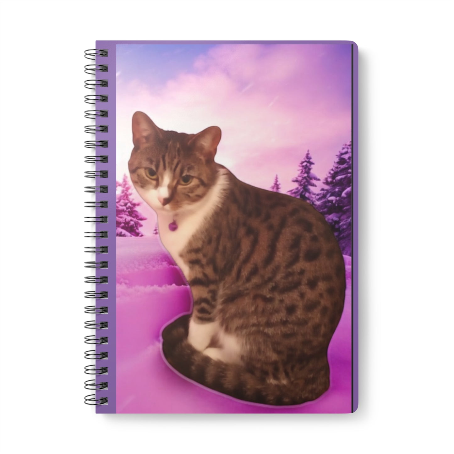 A5 Spiral Cat Notebook, Cute Cat Journal, Gift for Cat Lovers, Pink Winter Landscape, Cozy Writing, School Supplies, Diary