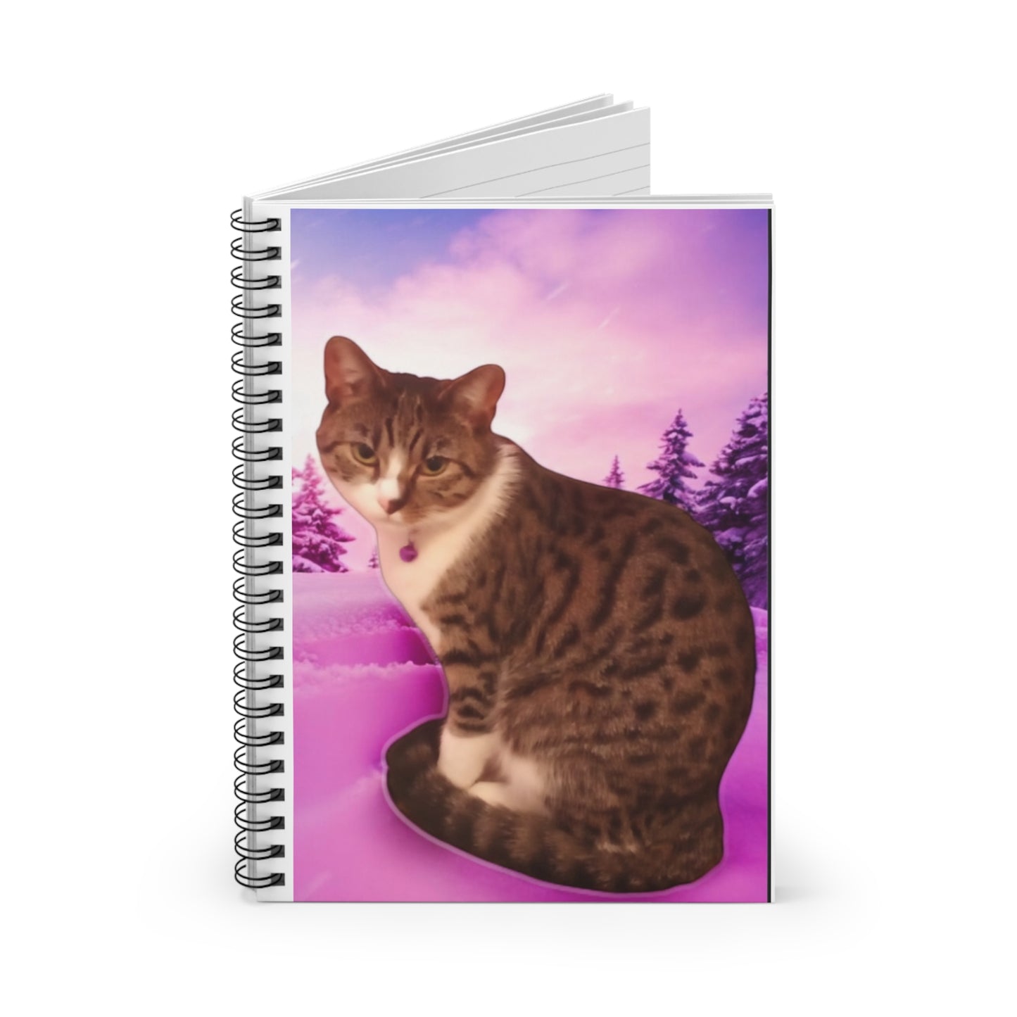 Whimsical Cat Spiral Notebook - Ruled Lines, Cute Cat Drawing Journal, Cat Lover's Gift, Aesthetic Stationery, Pink Winter Design