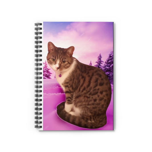 Whimsical Cat Spiral Notebook - Ruled Lines, Cute Cat Drawing Journal, Cat Lover's Gift, Aesthetic Stationery, Pink Winter Design